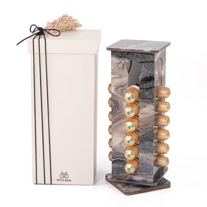 A purple Nespresso capsules stand