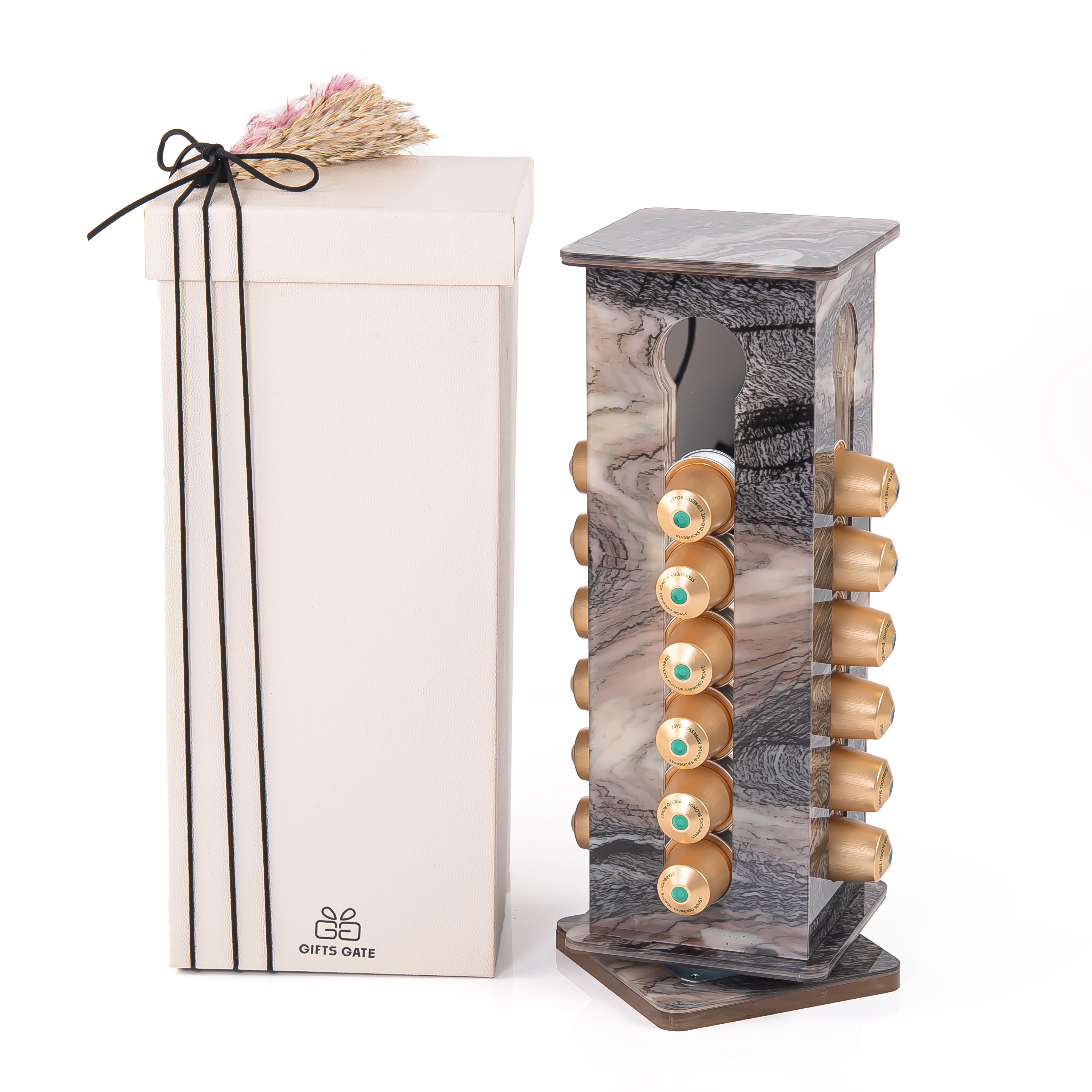 A purple Nespresso capsules stand