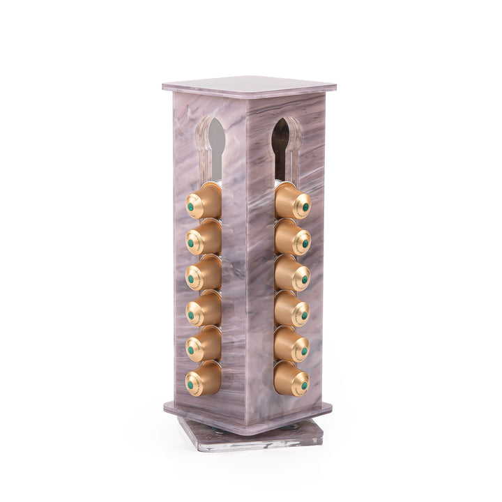 A purple Nespresso capsules stand