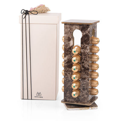 A brown Nespresso capsules stand