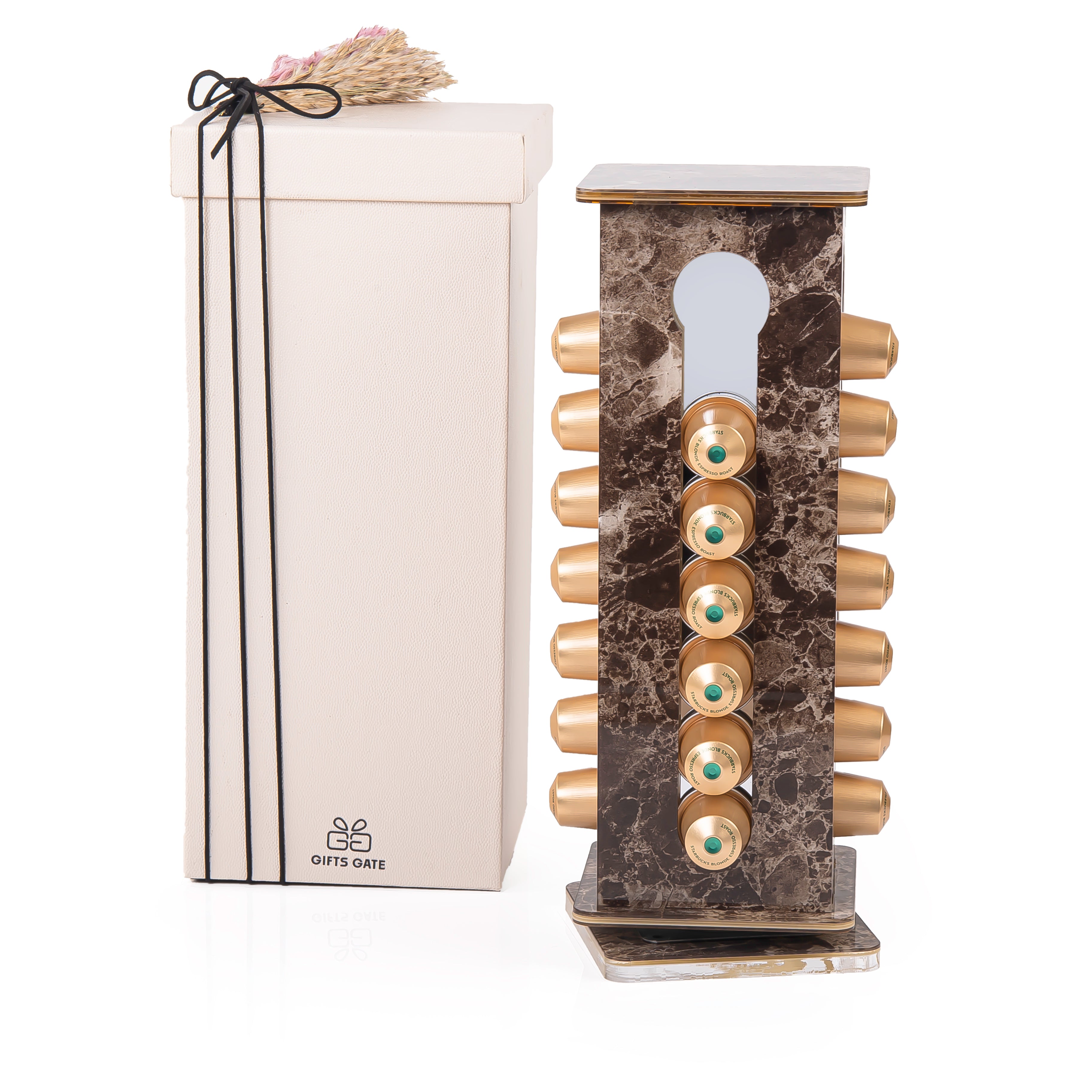 A brown Nespresso capsules stand