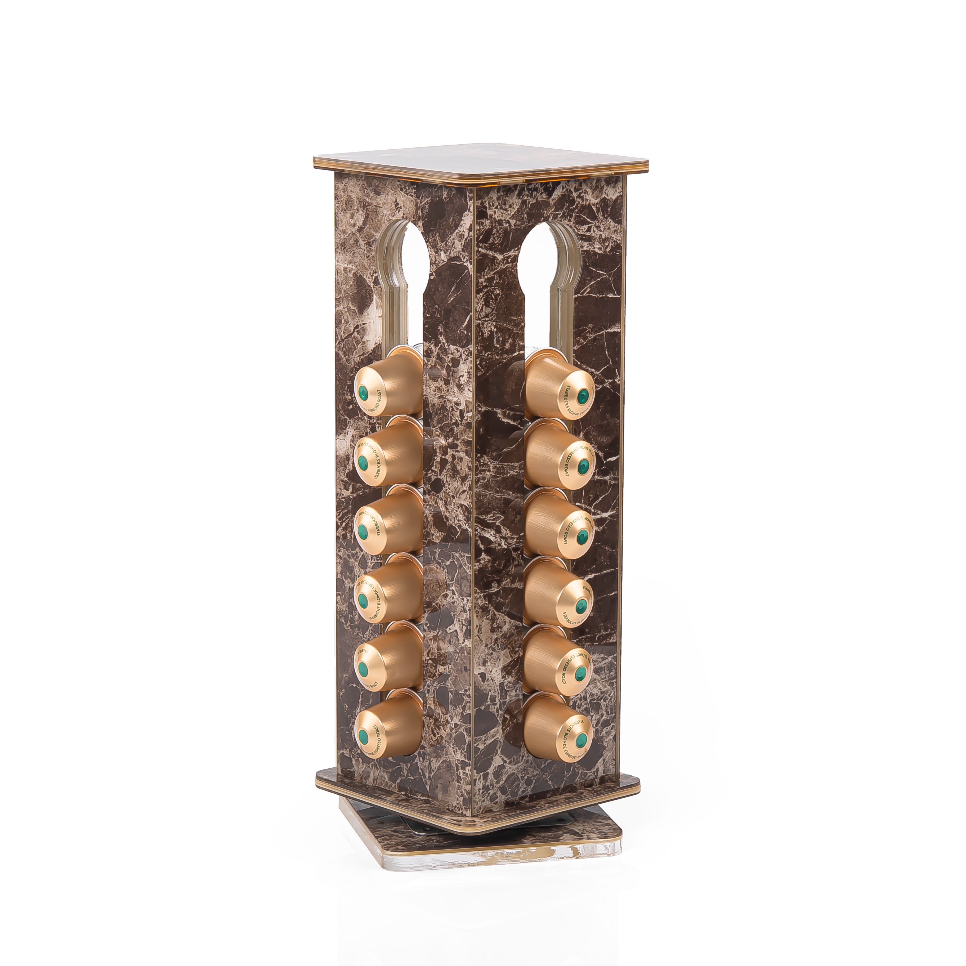 A brown Nespresso capsules stand