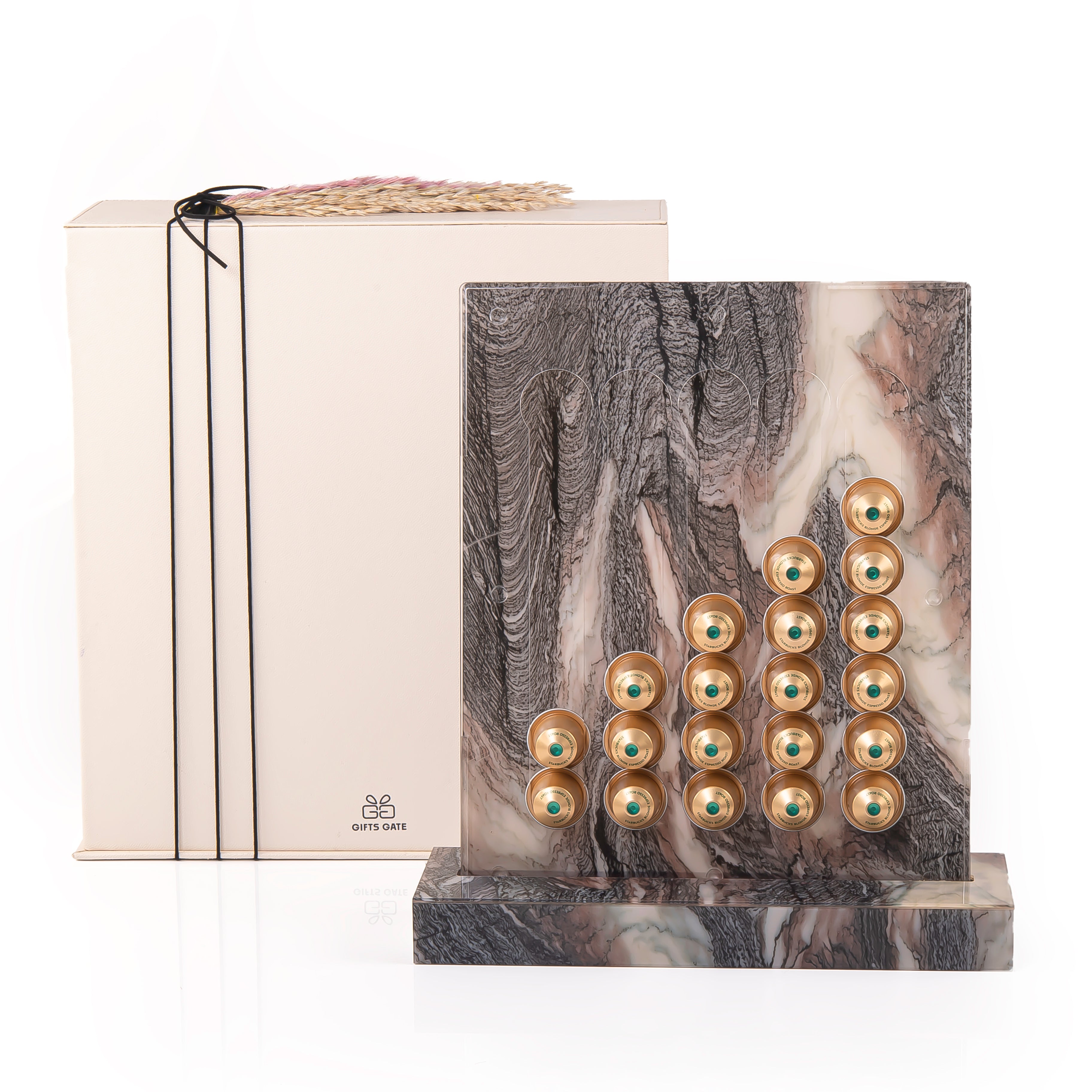 A purple Nespresso capsules stand