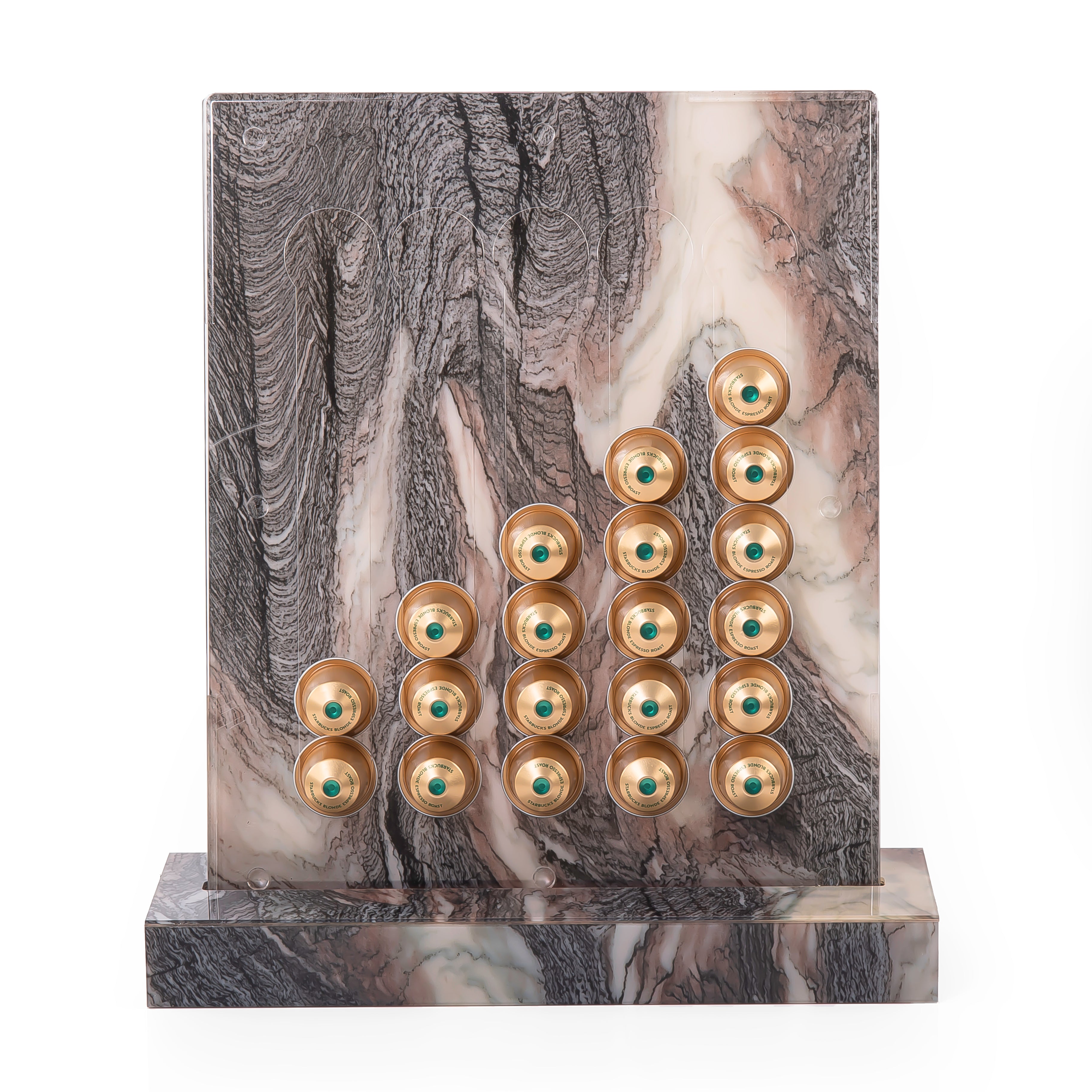 A purple Nespresso capsules stand