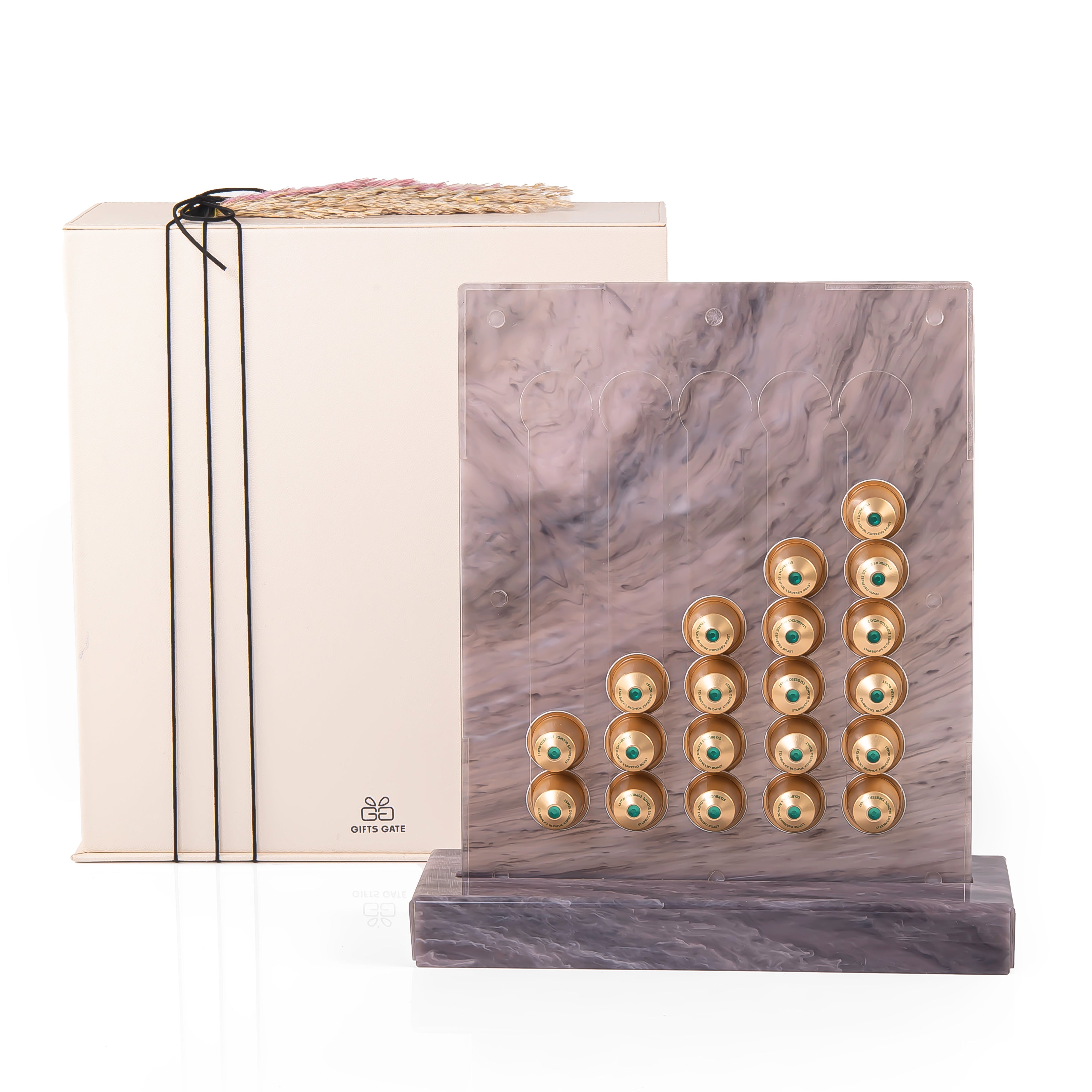 A purple Nespresso capsules stand