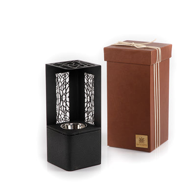 black leather incense burner