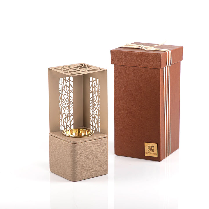 beige leather incense burner