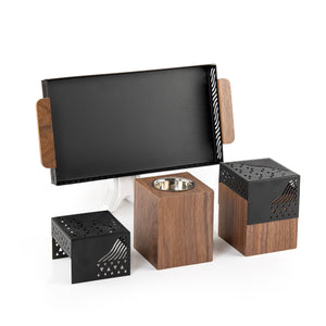 Black metal tray with incense burner and bakhor storage box