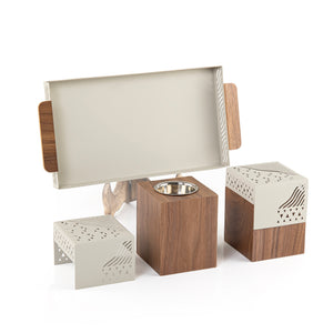 Gray metal tray with incense burner and bakhor storage box