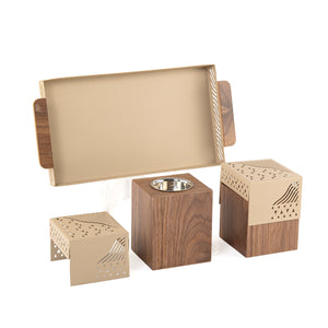 Beige metal tray with incense burner and bakhor storage box