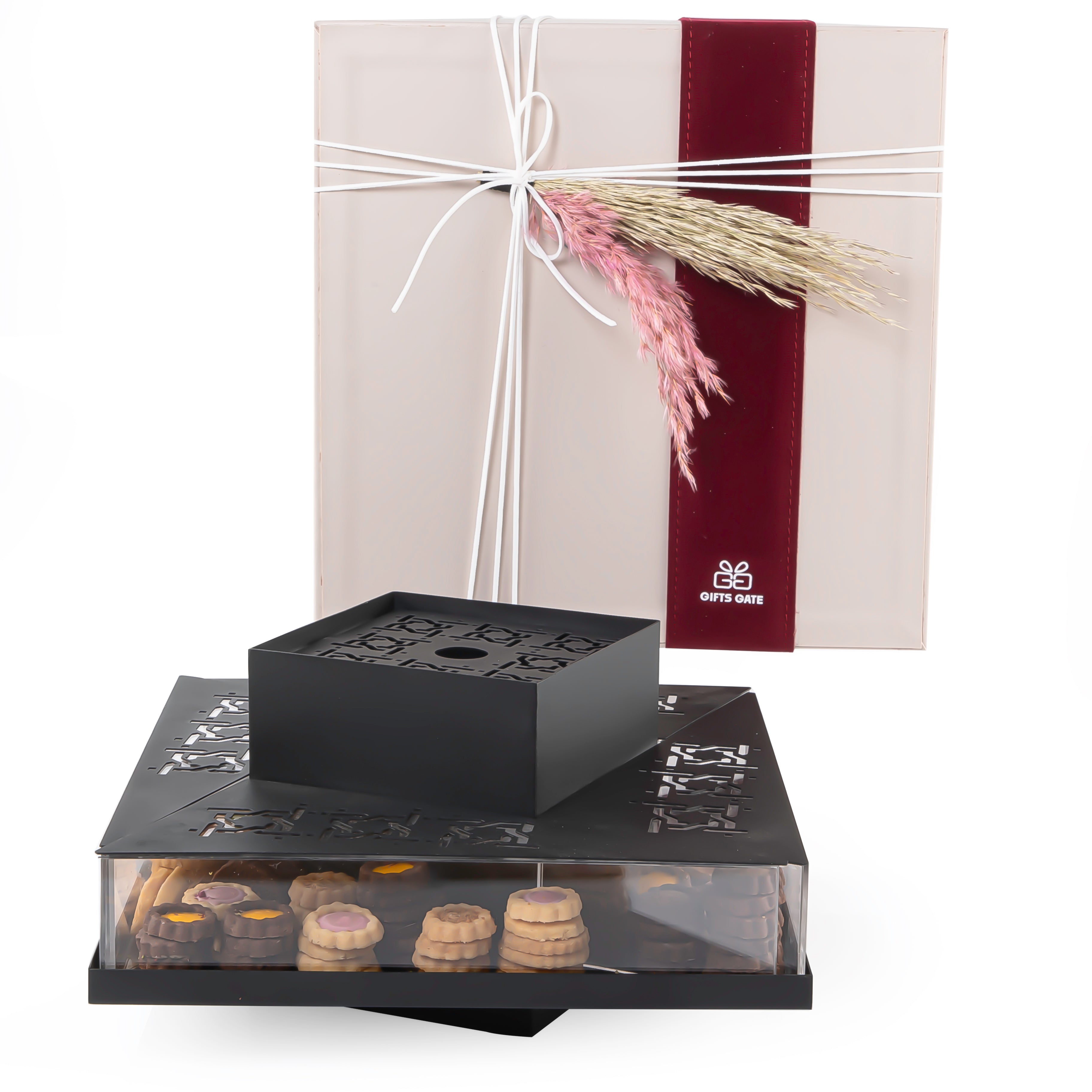 Black metal stand with sweet storage place