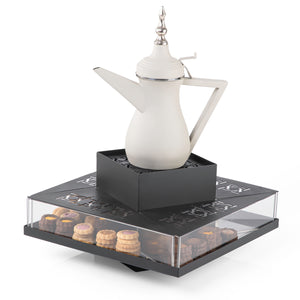 Black metal stand with sweet storage place with thermos