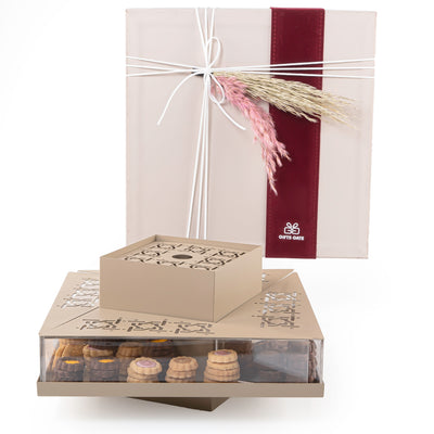 Beige metal stand with sweet storage place