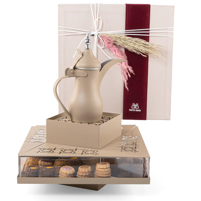 Beige metal stand with sweet storage place with thermos