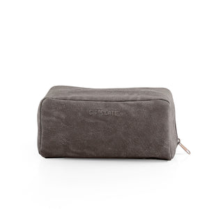 grey leather bag