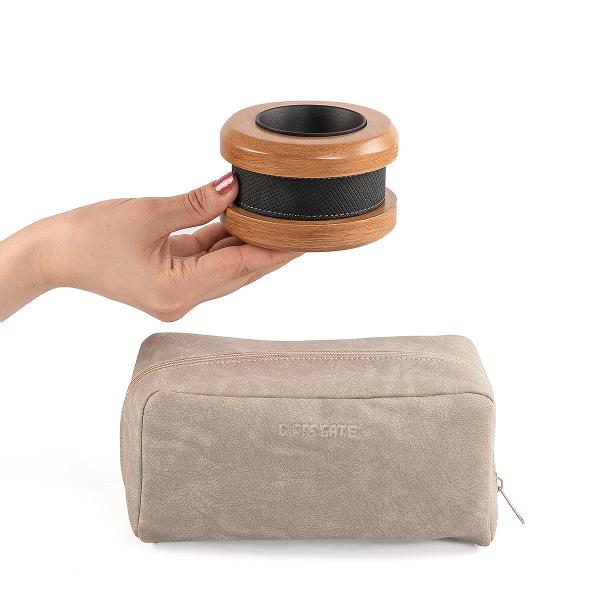beige leather incense burner set