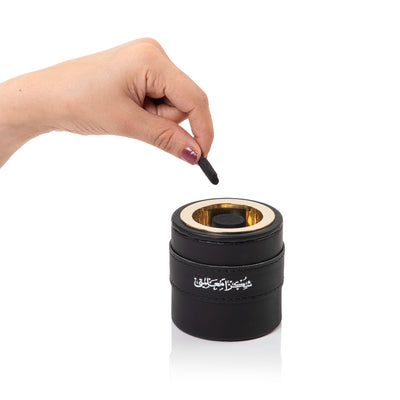 mini black leather incense burner