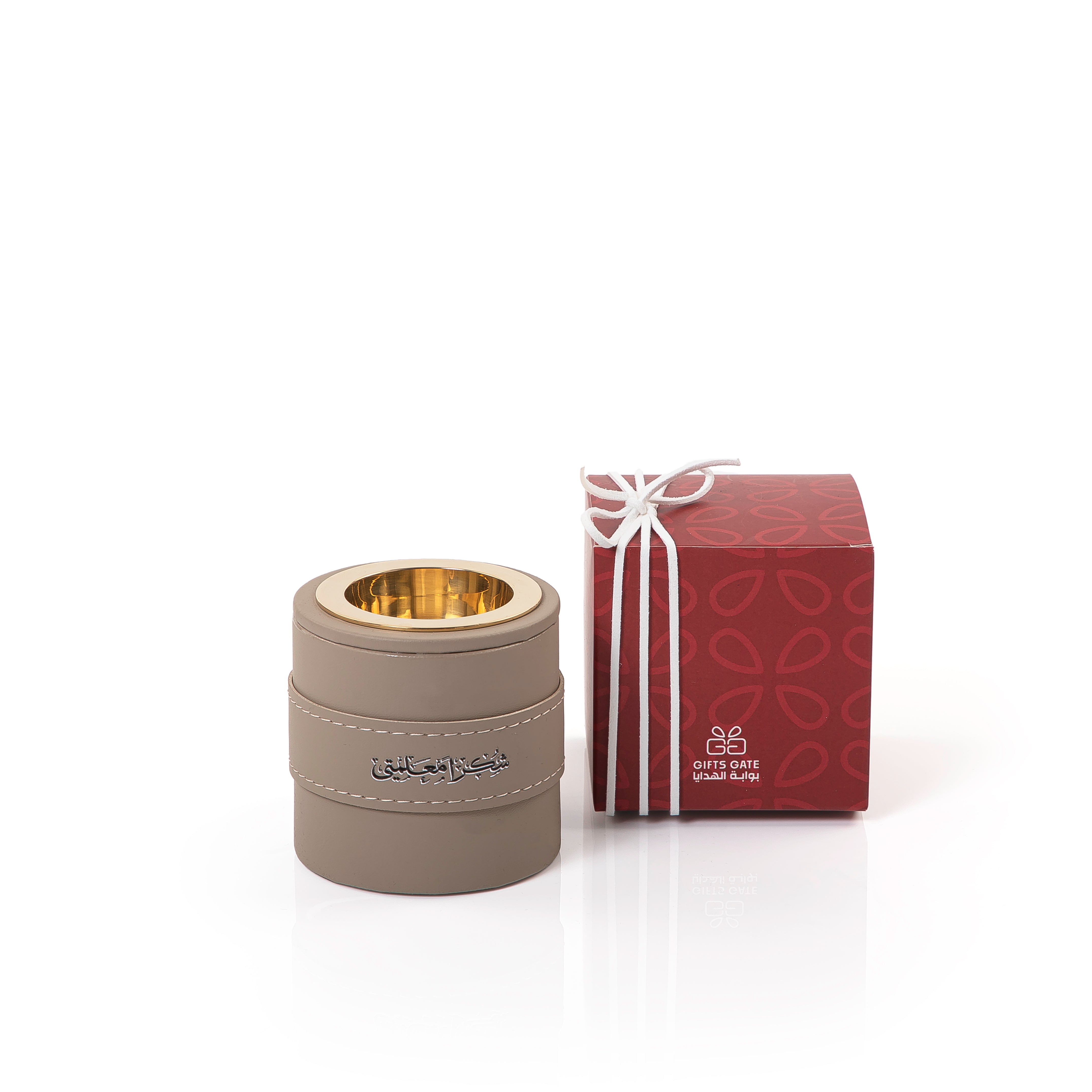 mini beige leather incense burner
