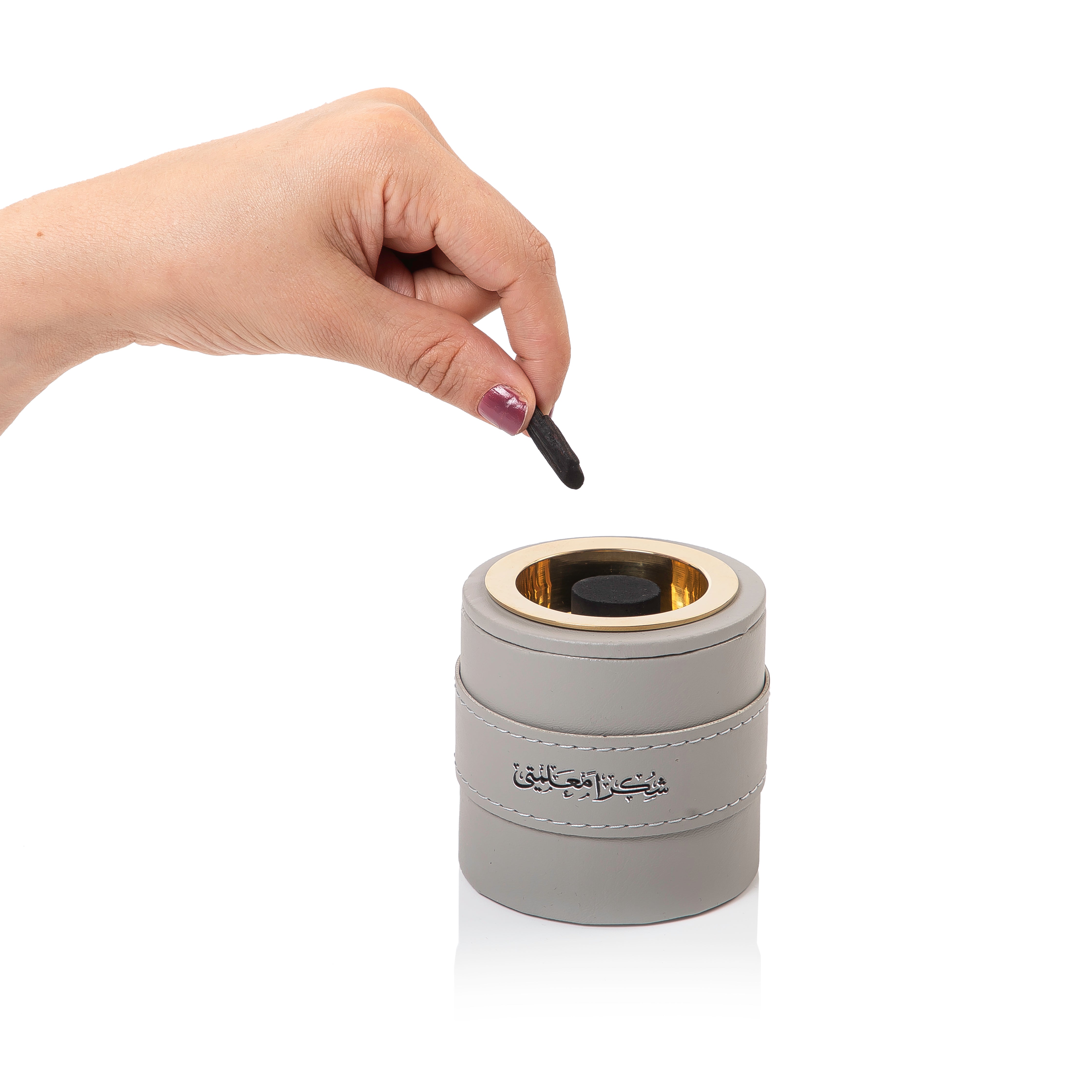 mini grey leather incense burner