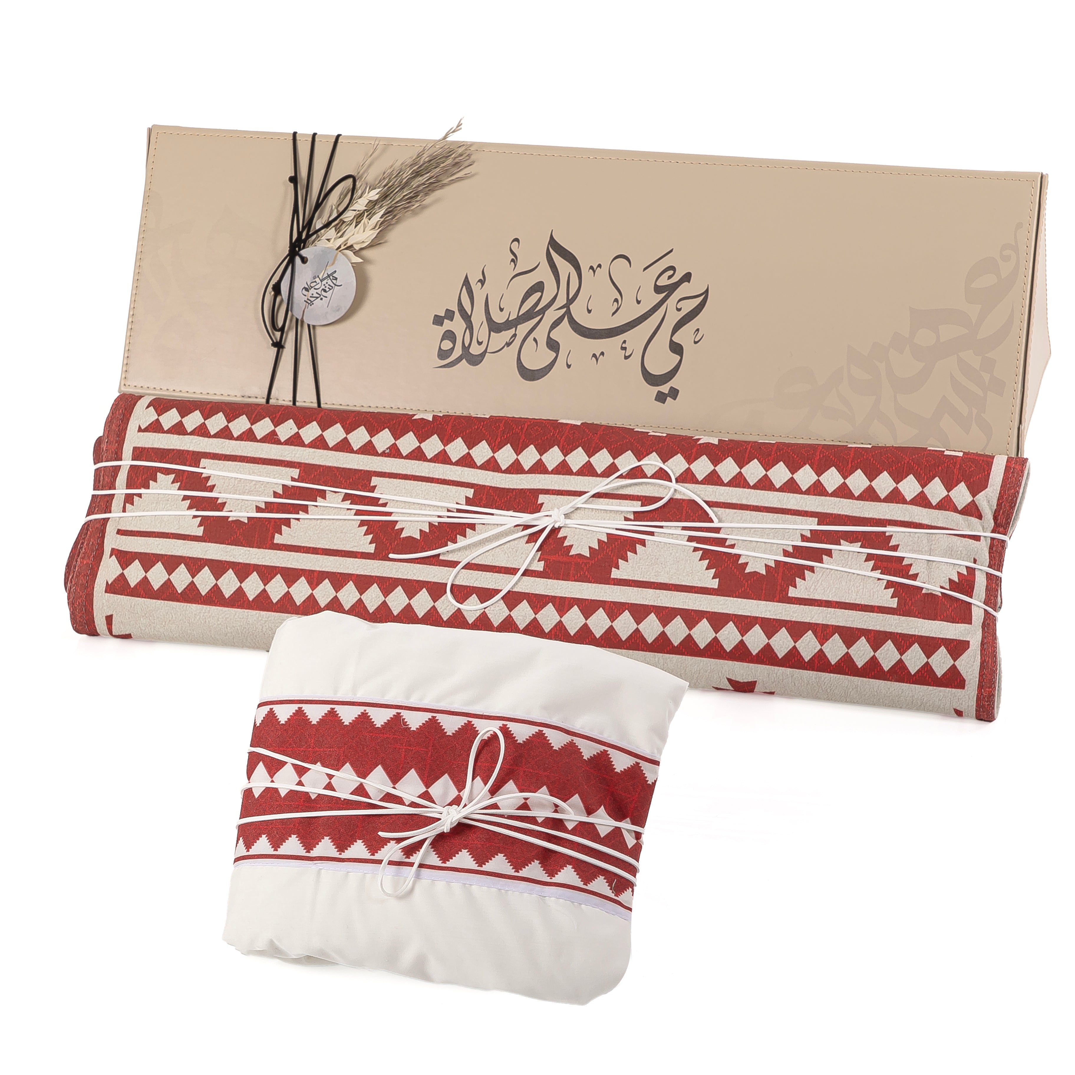 set of red prayer carpet with matching prayer dress 