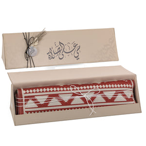 set of red prayer carpet with matching prayer dress 