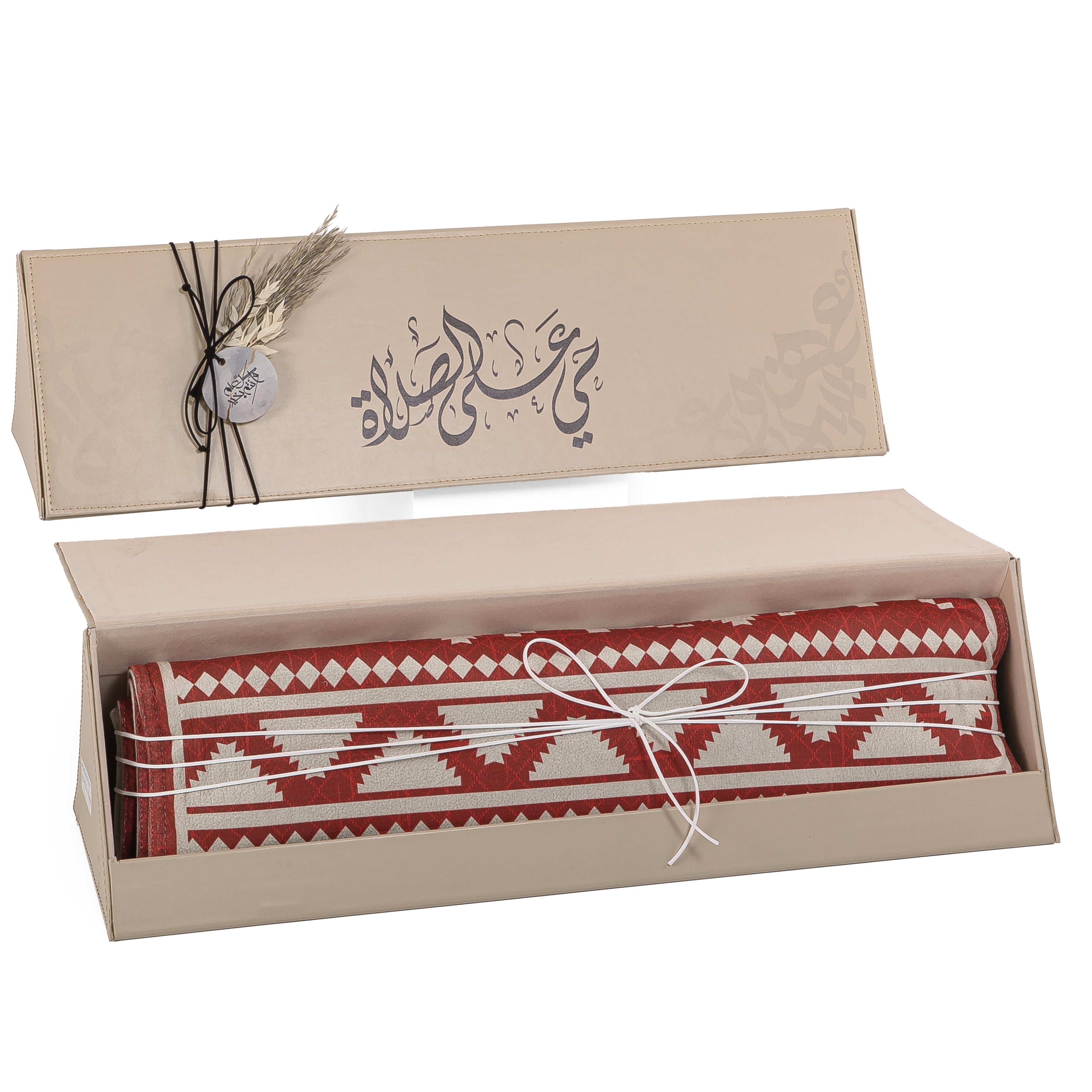 set of red prayer carpet with matching prayer dress 