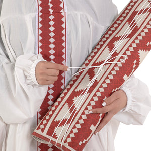 set of red prayer carpet with matching prayer dress 