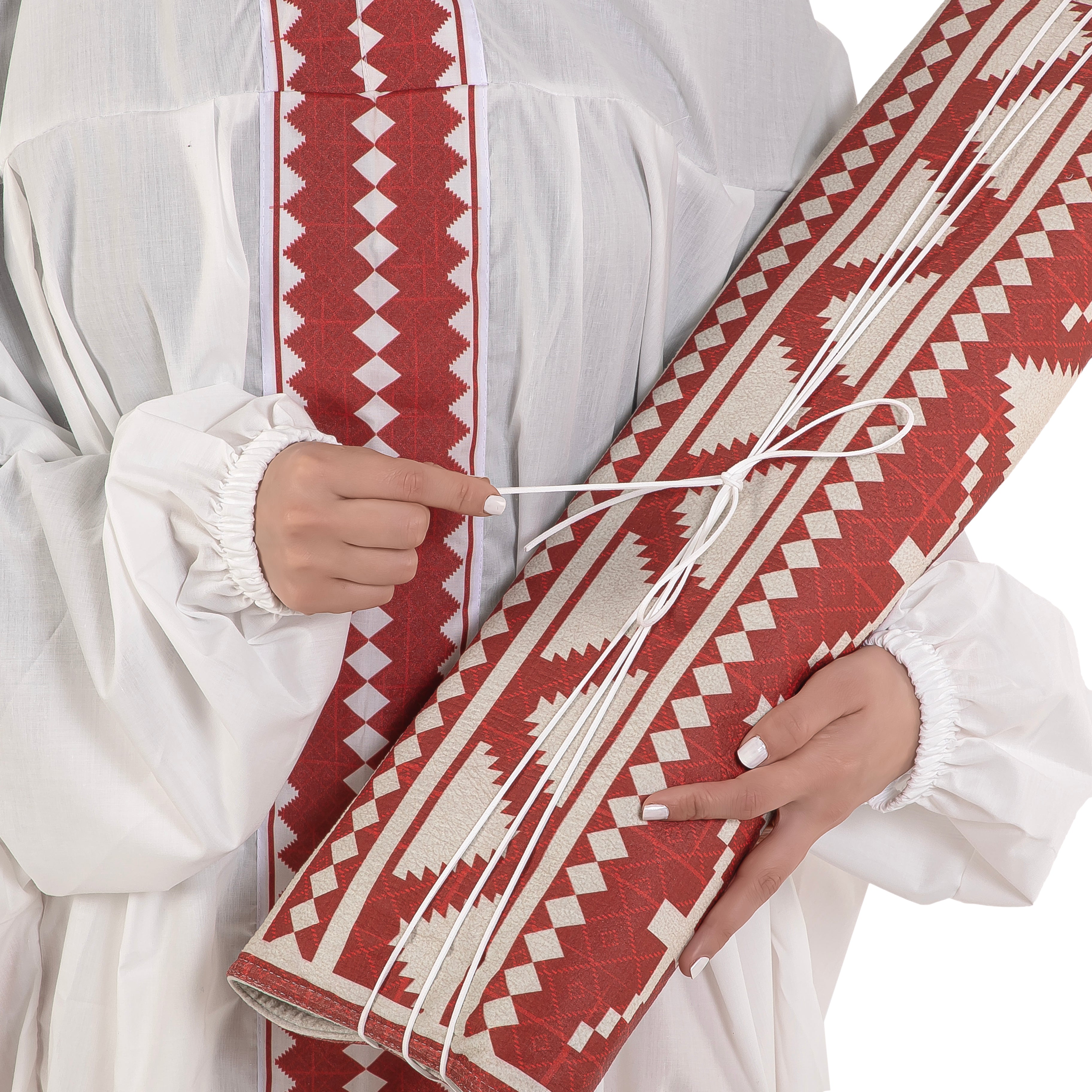 set of red prayer carpet with matching prayer dress 