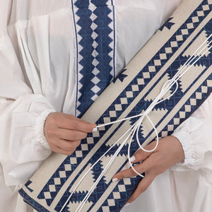 set of blue prayer carpet with matching prayer dress 