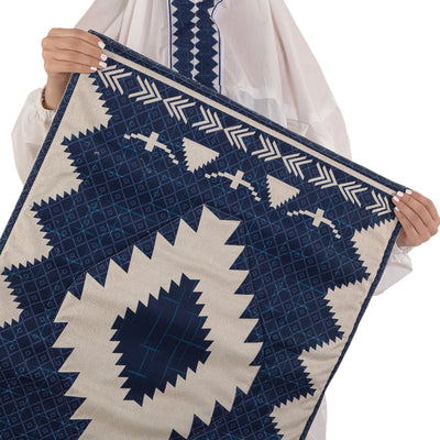 set of blue prayer carpet with matching prayer dress 