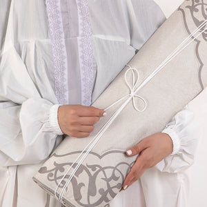 set of grey prayer carpet with matching prayer dress 