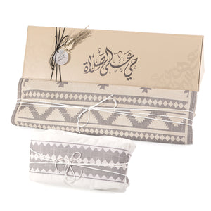 set of grey prayer carpet with matching prayer dress 