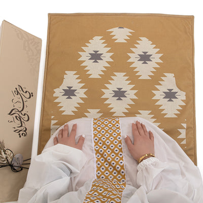 set of beige praying carpet with praying dress 