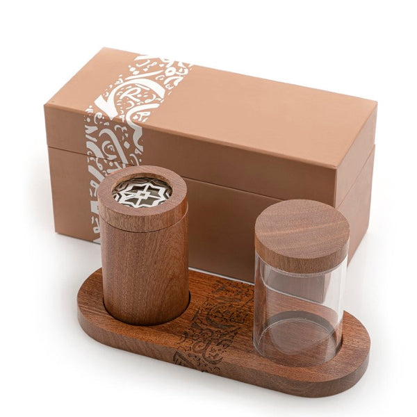 طقم هدية مبخر مع حامل بخور أكريلك بالنقوش العربيه