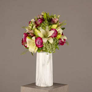 flower vase with white lilies and pink roses