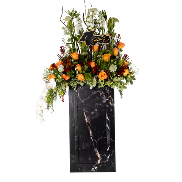 Graduation Congratulations Orange Flower Stand