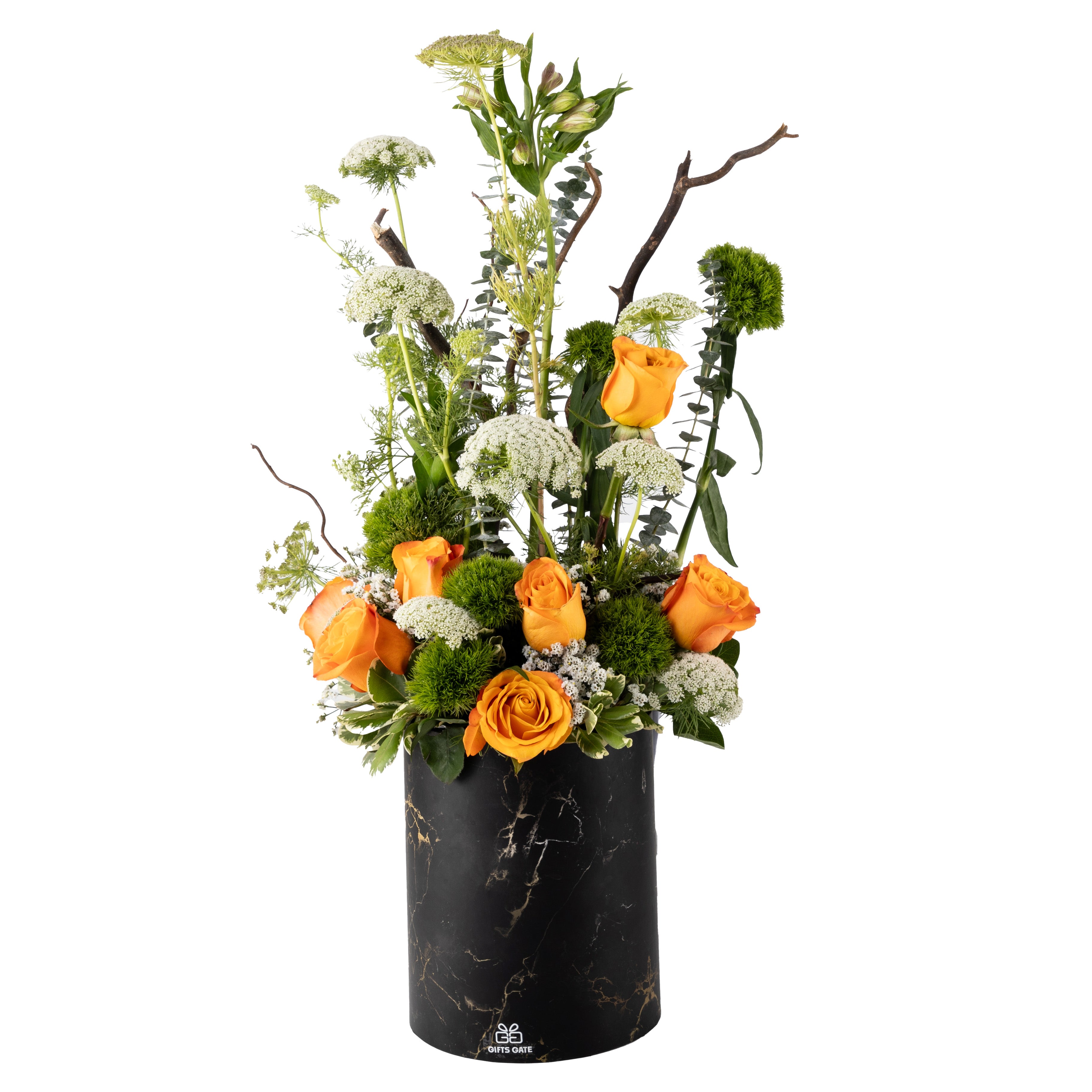 ستاند أزهار برتقالية لتهنئة التخرج