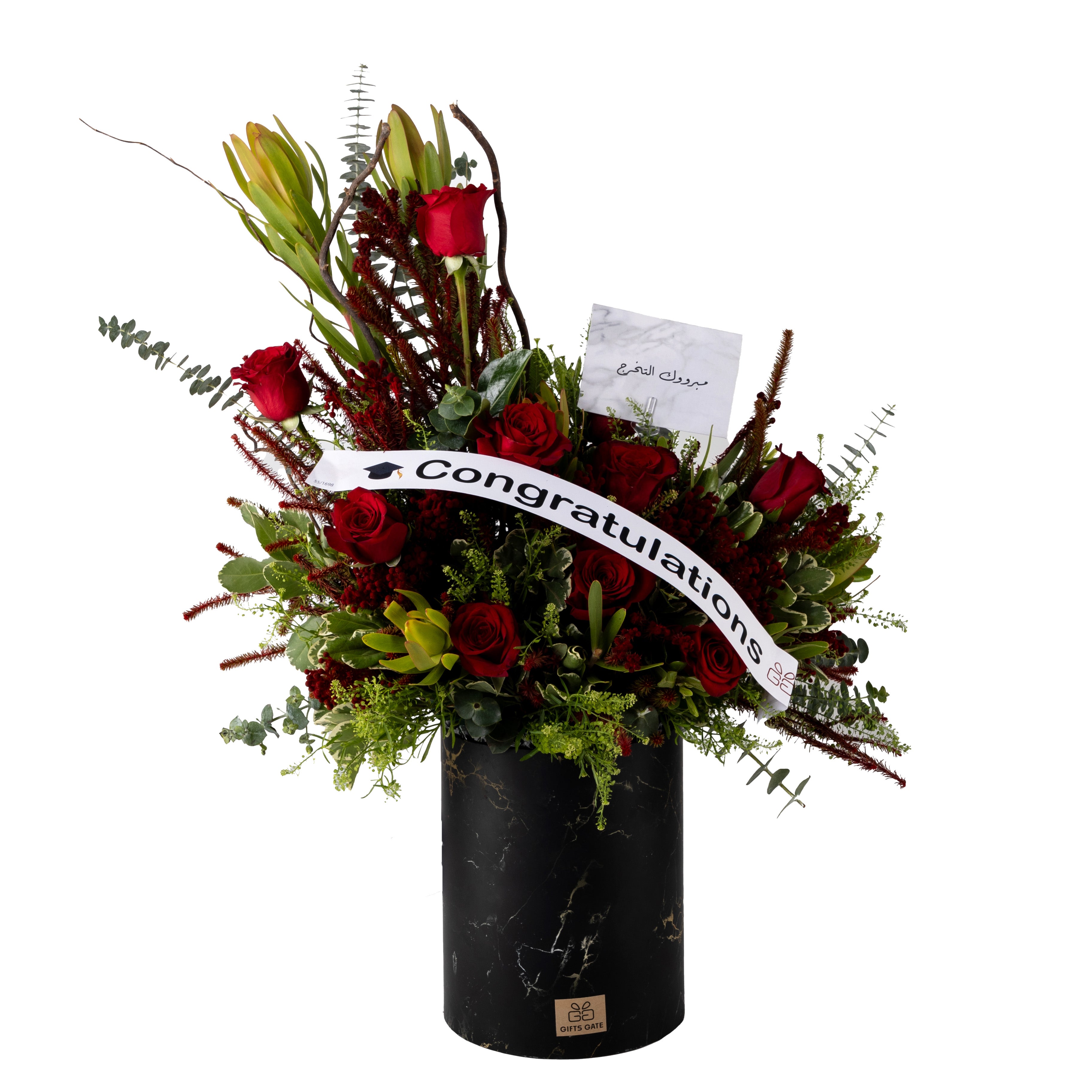 Graduation Congratulations Red Flower Stand