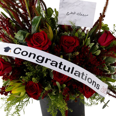 Graduation Congratulations Red Flower Stand