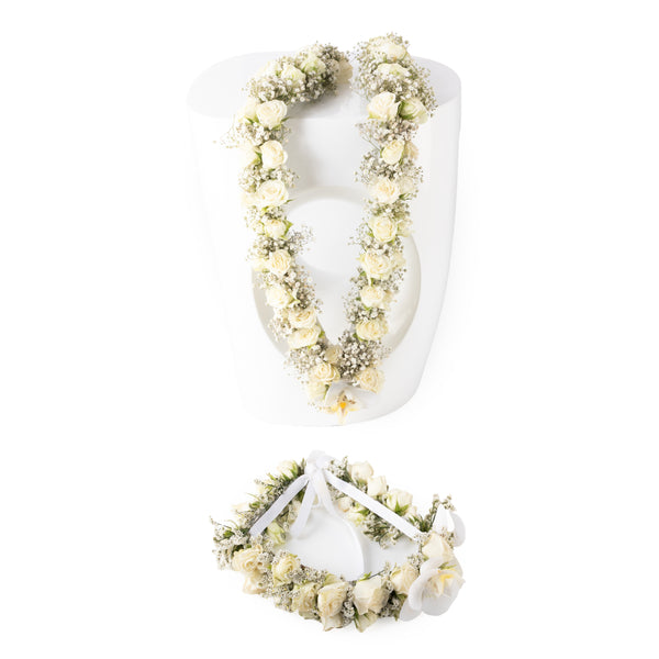 White Rose Floral Necklace and Crown Set