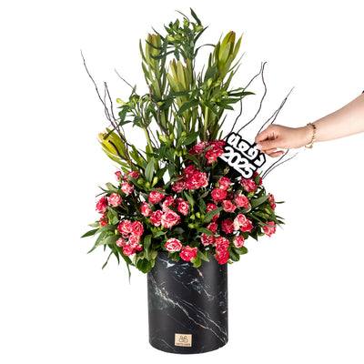 "Class of 2025" Cylindrical Flower Stand with Graduation Acrylic Stick