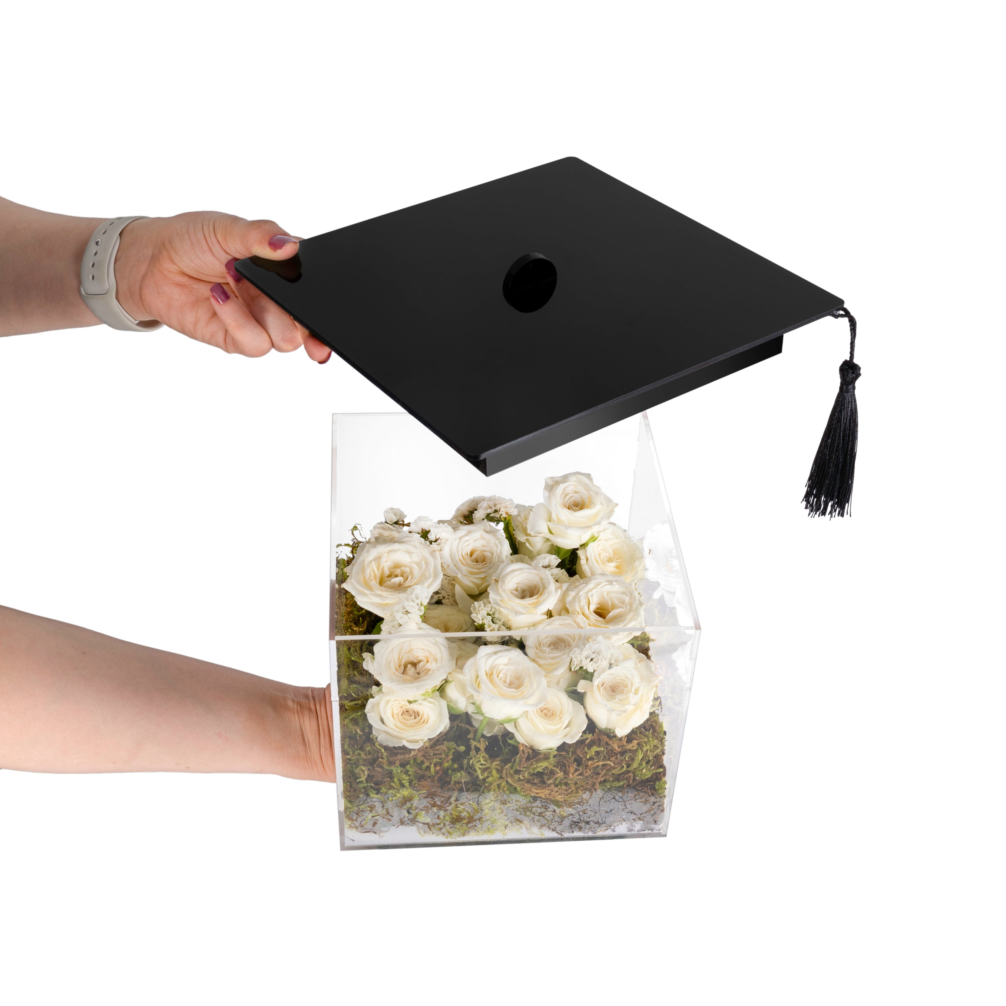 Large White Rose Graduation Hat