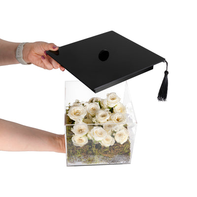 Large White Rose Graduation Hat