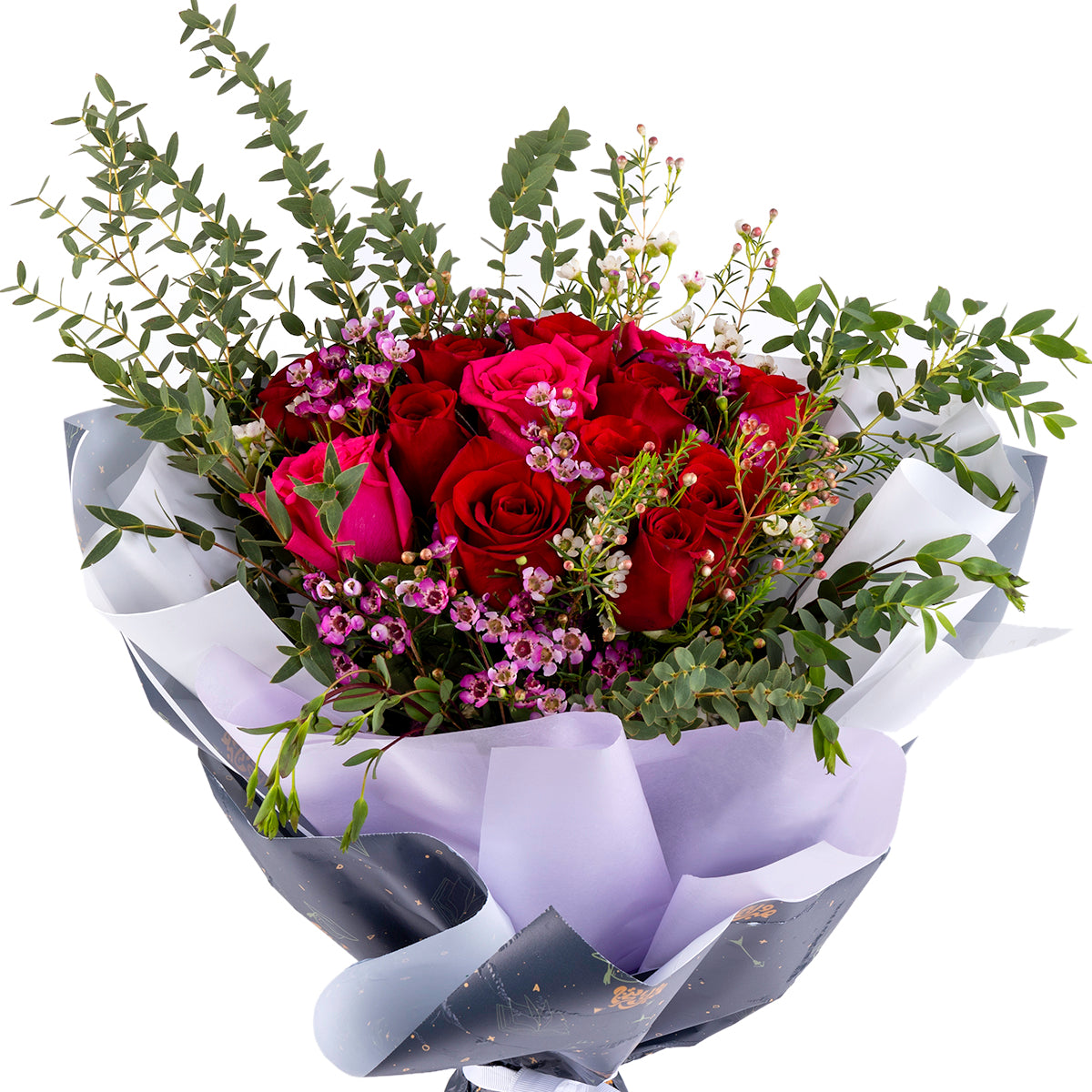Elegant hand-tied bouquet featuring fresh deferent types of flowers