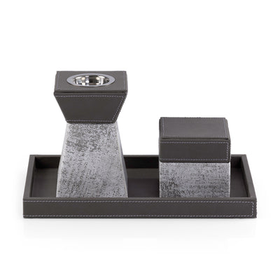 Grey leather incense burner with a matching bakhour storage jar