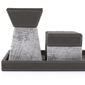 Grey leather incense burner with a matching bakhour storage jar