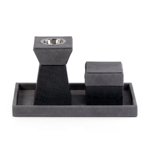 Grey leather incense burner with a matching bakhour storage jar