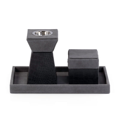 Grey leather incense burner with a matching bakhour storage jar