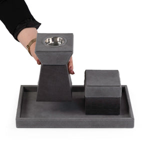 Grey leather incense burner with a matching bakhour storage jar