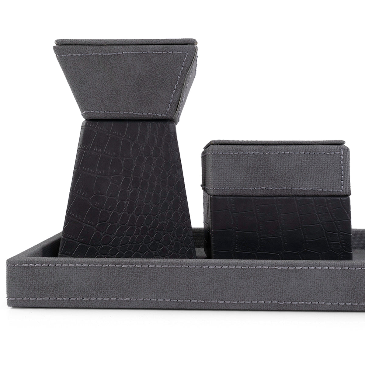 Grey leather incense burner with a matching bakhour storage jar